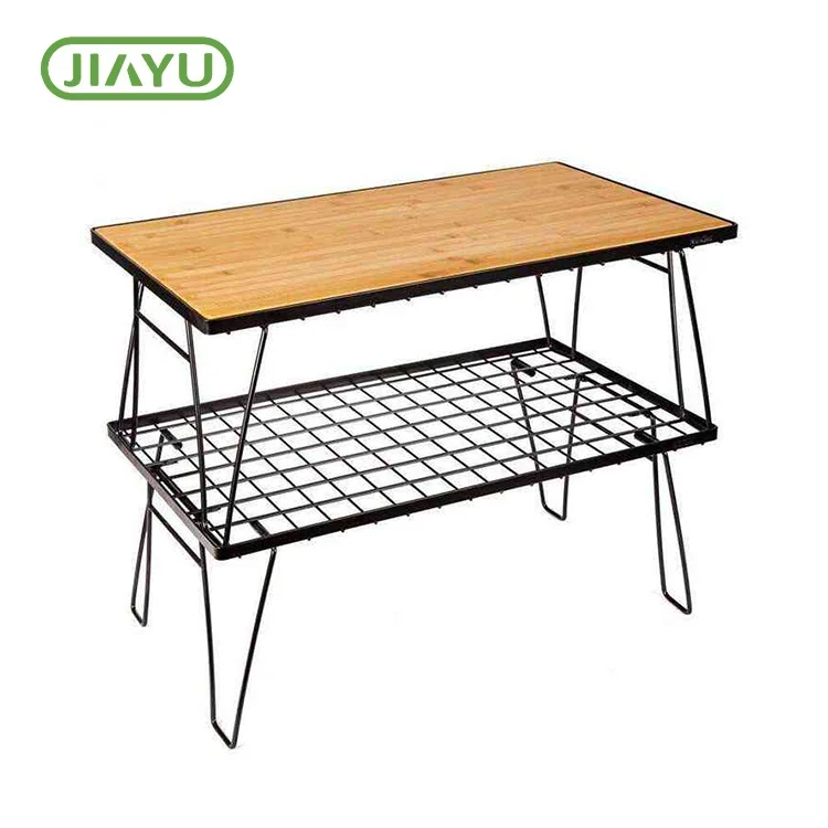 Geklappter Mischholz -Mesh -Camping -Tisch mit festem Holz